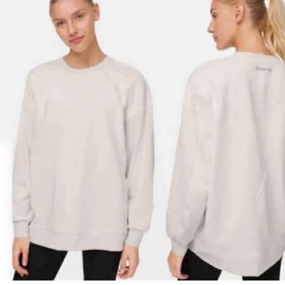 Lululemon Perfectly Oversized Crew Neck Sweatshirt Patchwork Cream - Picture 4 of 13